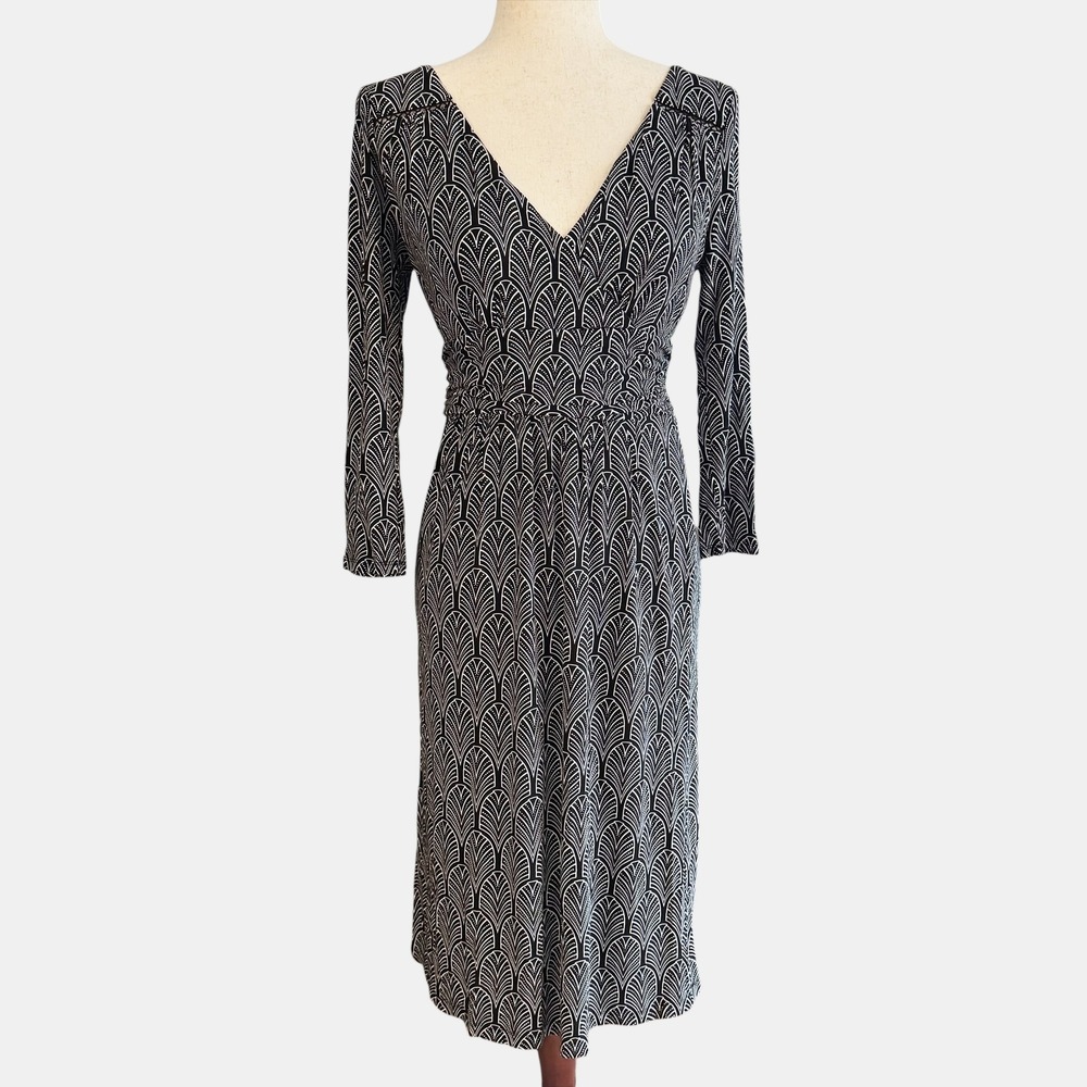 Anthropologie Maeve Galena Midi Dress Sz Small 2 4 Black White Jersey Knit